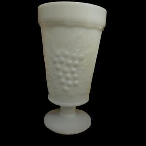 Vintage Milk Glass Grape Pattern Footed Tumblers Set of 3 Indiana Style